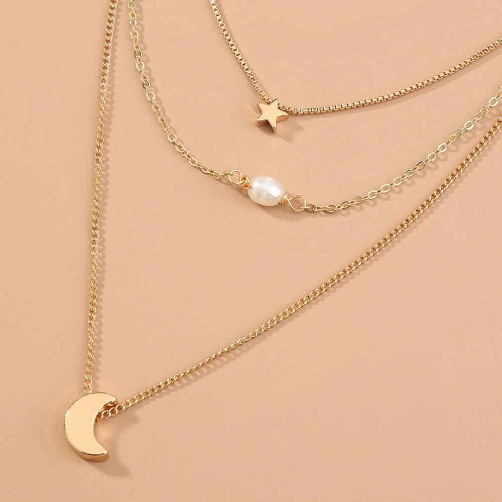 Stars, Moon, natural water, pearls, multiple necklaces