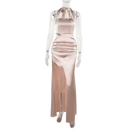 Perle de Champagne – Robe longue dos nu à fente élégante - parlezmode.com