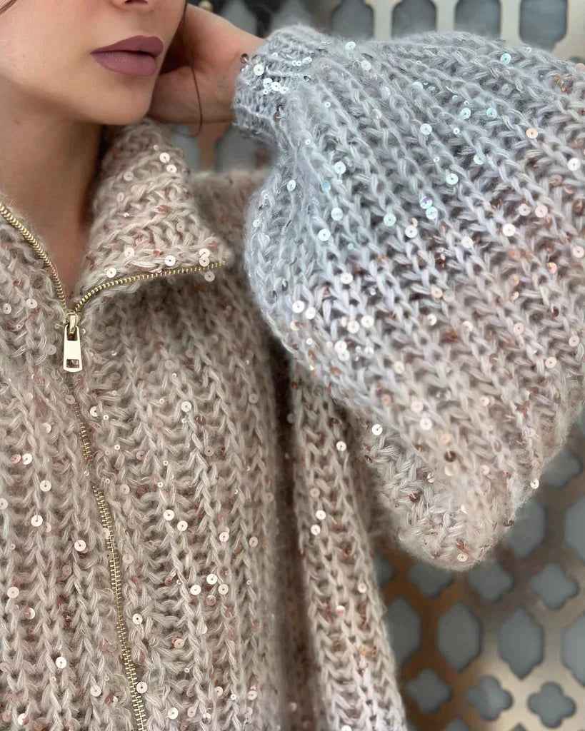 Nova® | Pull Zippé Tricoté à Sequins - parlezmode.com