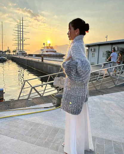 Nova® | Pull Zippé Tricoté à Sequins - parlezmode.com